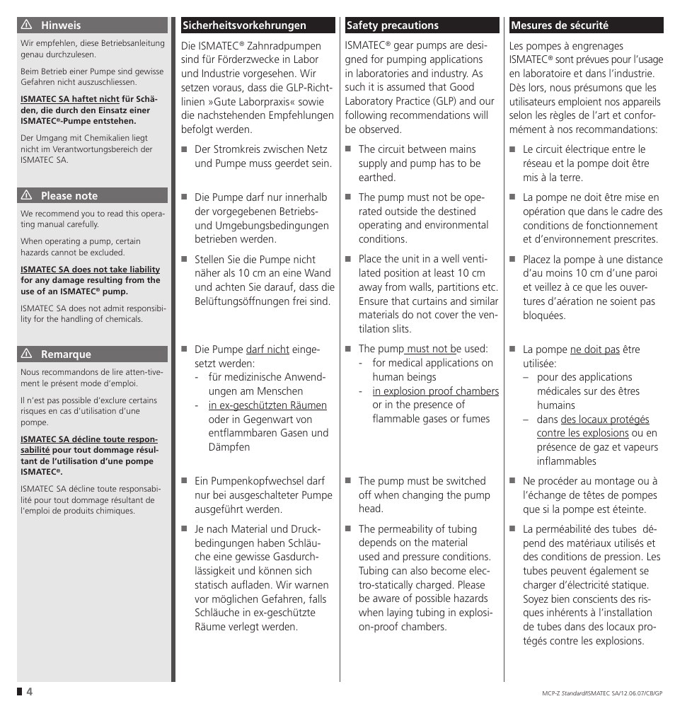 IDEX Health & Science MCP-Z Standard User Manual | Page 4 / 56