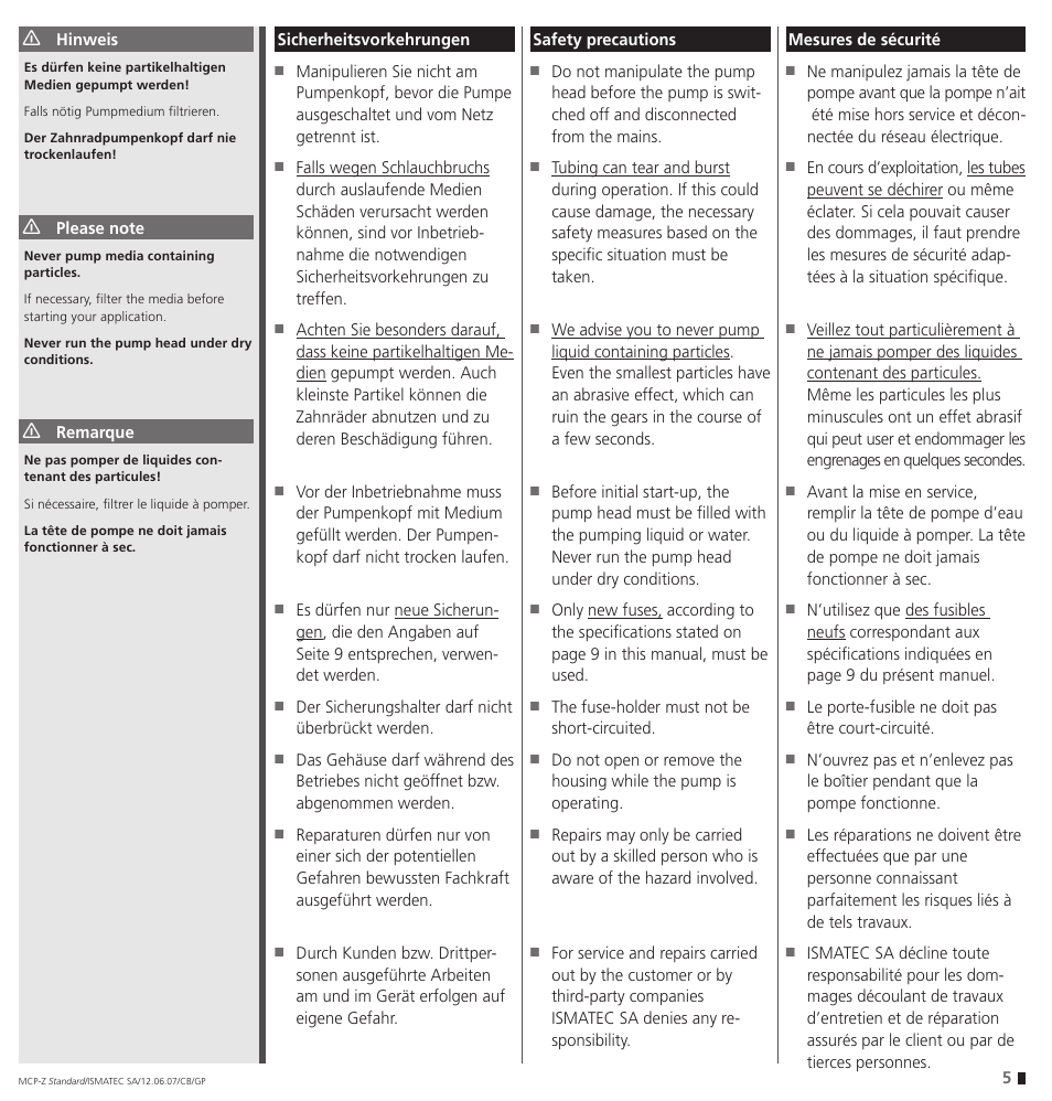 IDEX Health & Science MCP-Z Standard User Manual | Page 5 / 56