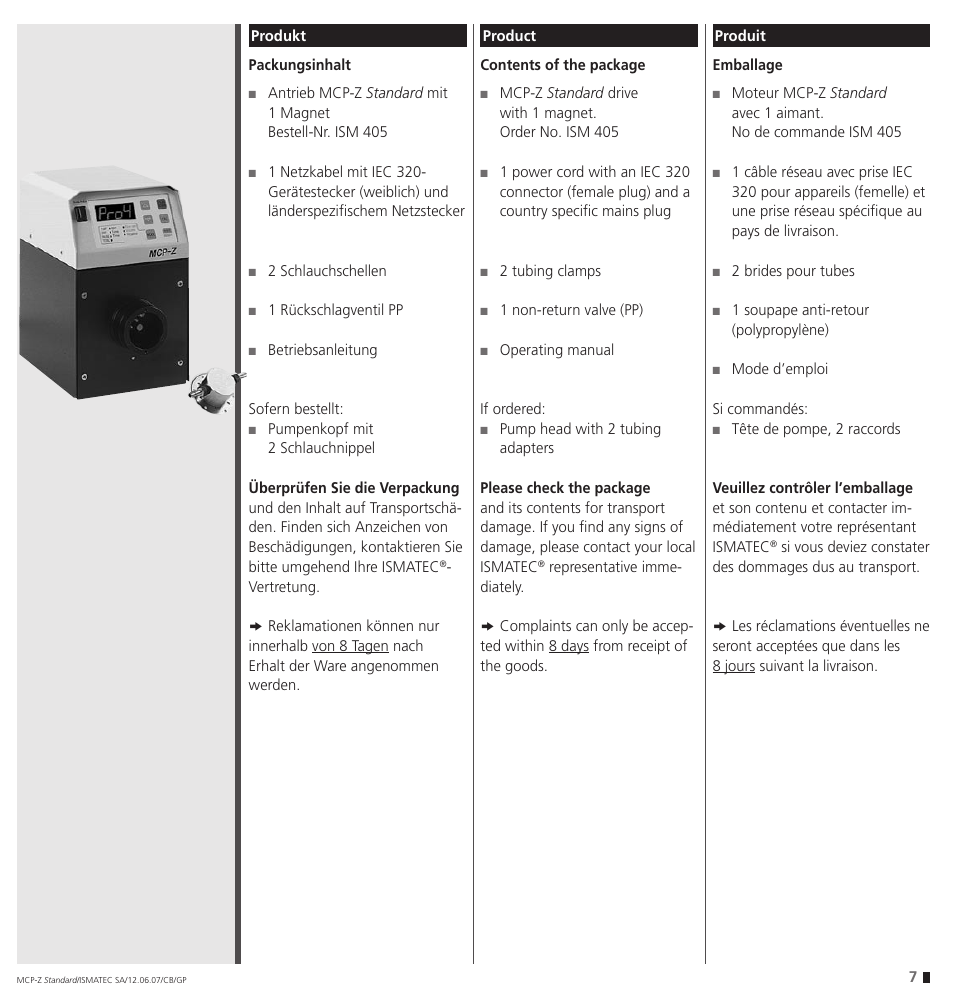 IDEX Health & Science MCP-Z Standard User Manual | Page 7 / 56