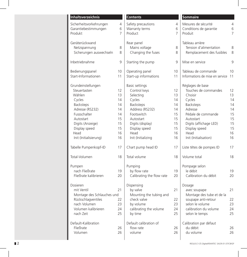 IDEX Health & Science REGLO--ZS Digital User Manual | Page 2 / 52