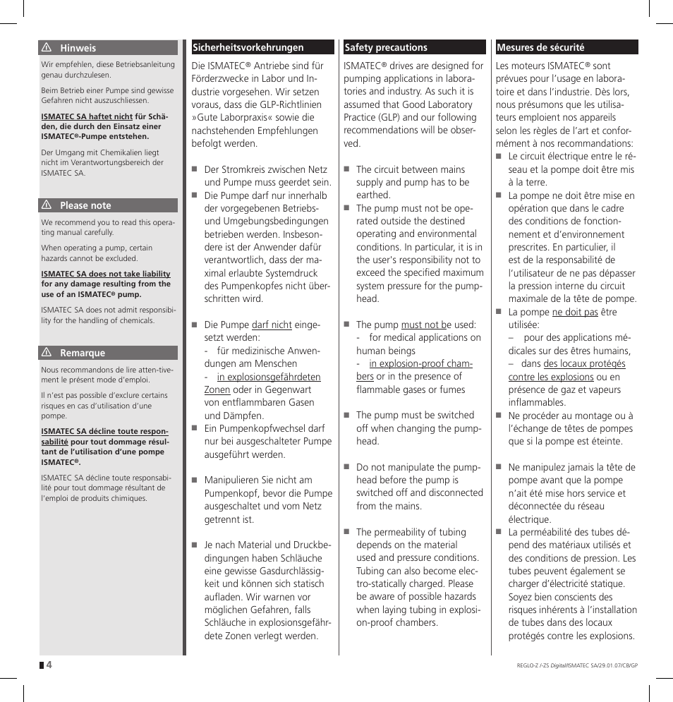 IDEX Health & Science REGLO--ZS Digital User Manual | Page 4 / 52