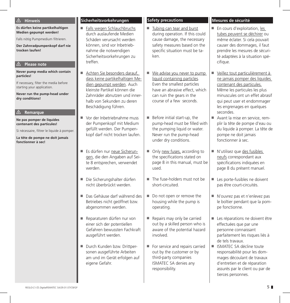 IDEX Health & Science REGLO--ZS Digital User Manual | Page 5 / 52