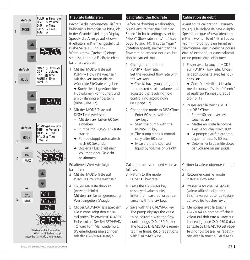 IDEX Health & Science REGLO CPF Digital Version with Settings Menu User Manual | Page 21 / 52