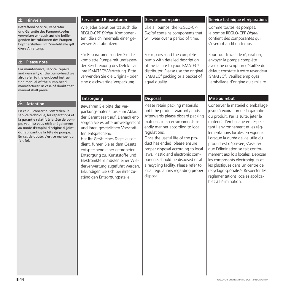 IDEX Health & Science REGLO CPF Digital Version with Settings Menu User Manual | Page 44 / 52