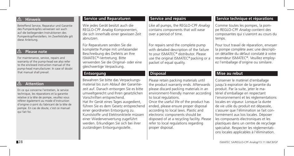 IDEX Health & Science REGLO CPF Analog User Manual | Page 28 / 36
