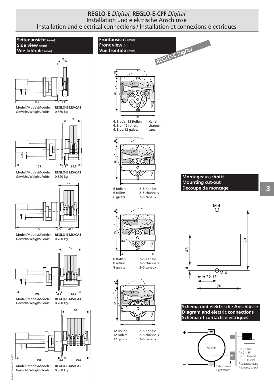 Reglo-e digital, Frontansicht, Front view | Vue frontale, Seitenansicht, Side view, Vue latérale | IDEX Health & Science REGLO OEM Digital User Manual | Page 3 / 10