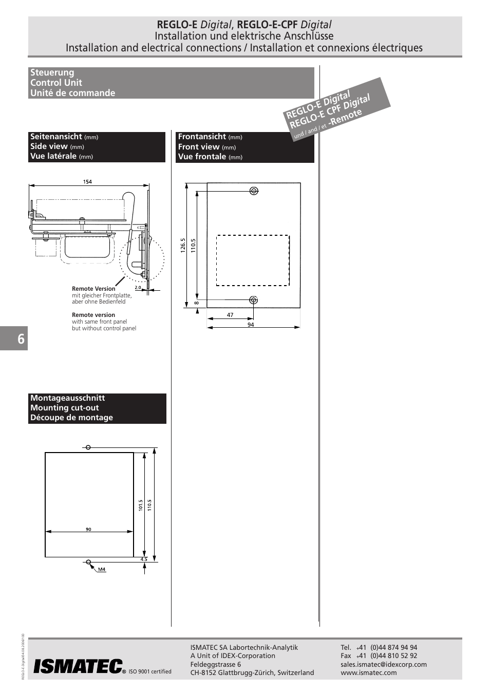 Steuerung control unit unité de commande, Reglo-e digital reglo-e cpf digital, Remote | IDEX Health & Science REGLO OEM Digital User Manual | Page 6 / 10