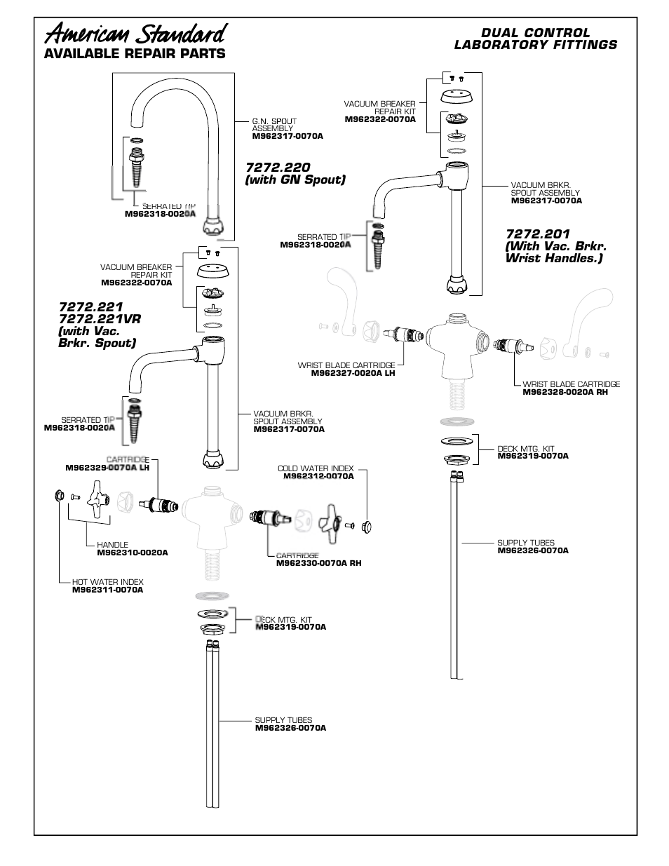 Available repair parts | American Standard 7272.221VR User Manual | Page 3 / 4