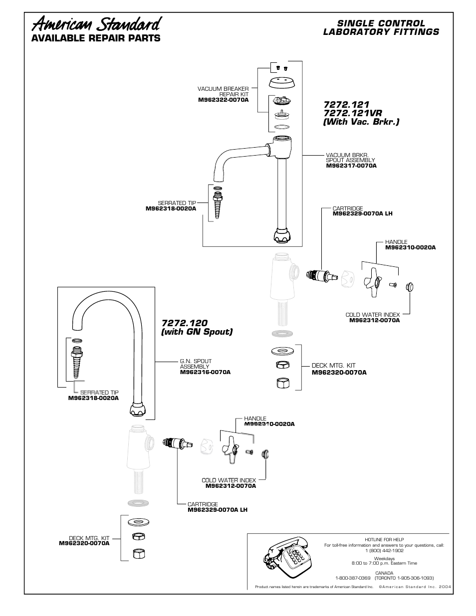 Available repair parts | American Standard 7272.221VR User Manual | Page 4 / 4