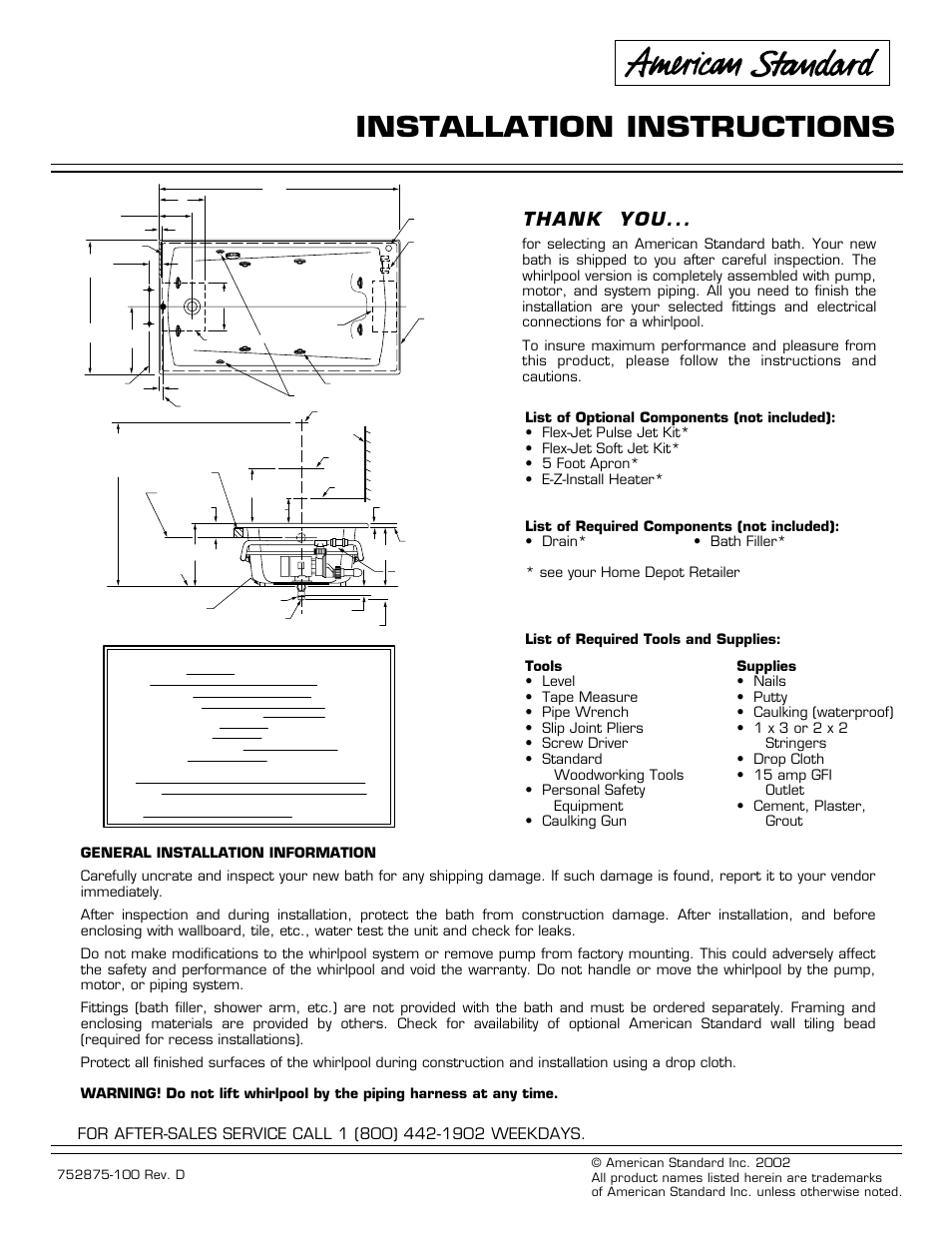American Standard Williamsburg Elite 2425E SERIES User Manual | 4 pages