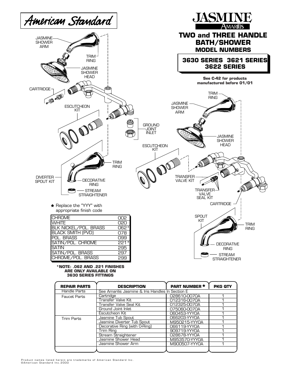 American Standard Jasmine 3621 Series User Manual | 1 page