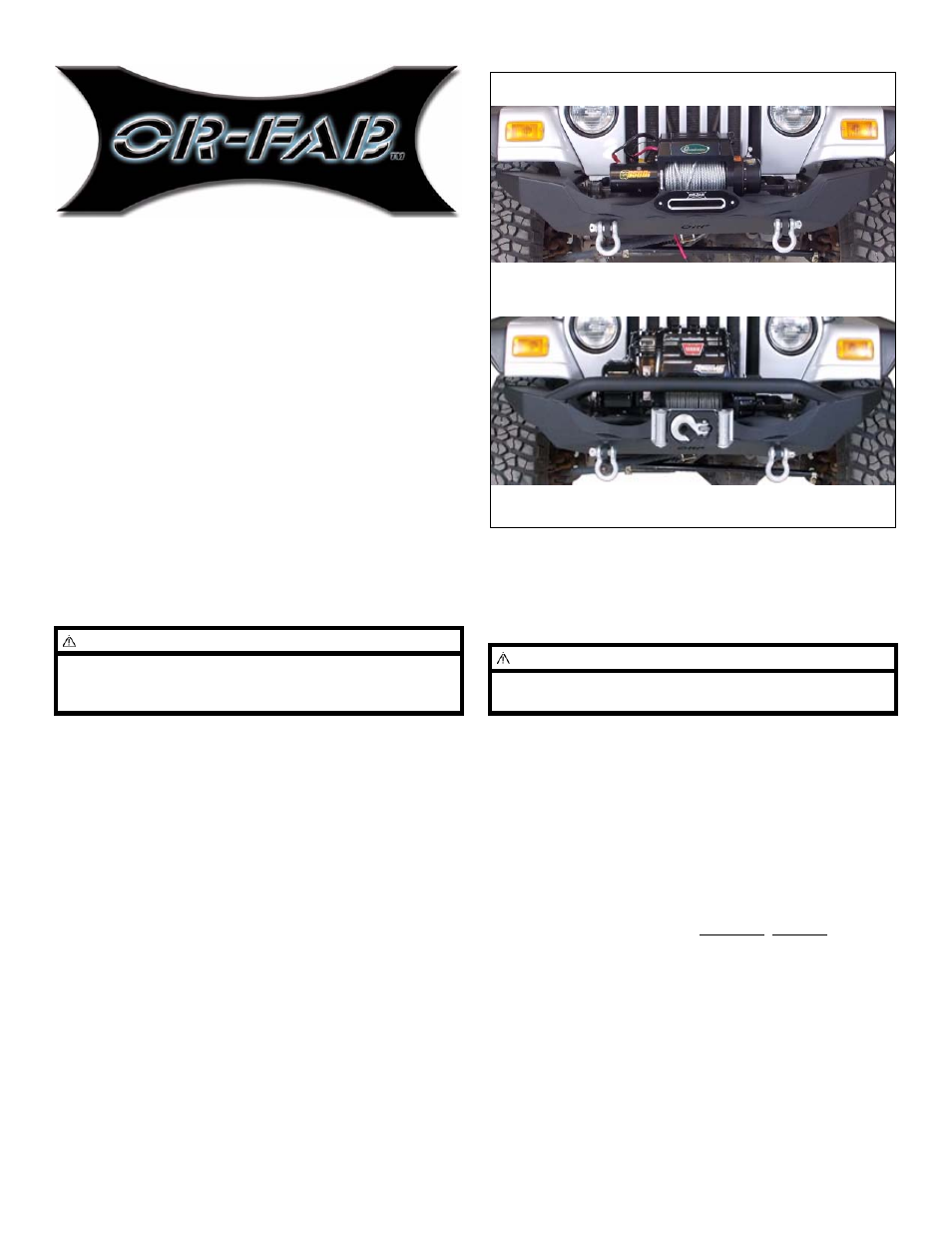 OR-Fab 83664 TJ WRANGLER HD FULL WIDTH FRONT WINCH BUMPER User Manual | 2 pages