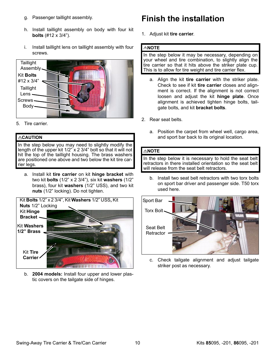 Finish the installation | OR-Fab 86201 JEEP TJ SWING AWAY SPARE TIRE CARRIER - NON CANISTER User Manual | Page 10 / 12