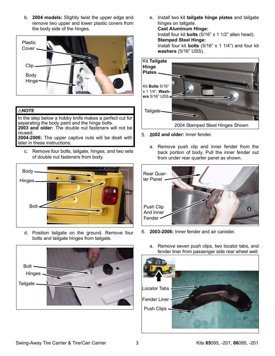 OR-Fab 86201 JEEP TJ SWING AWAY SPARE TIRE CARRIER - NON CANISTER User Manual | Page 3 / 12