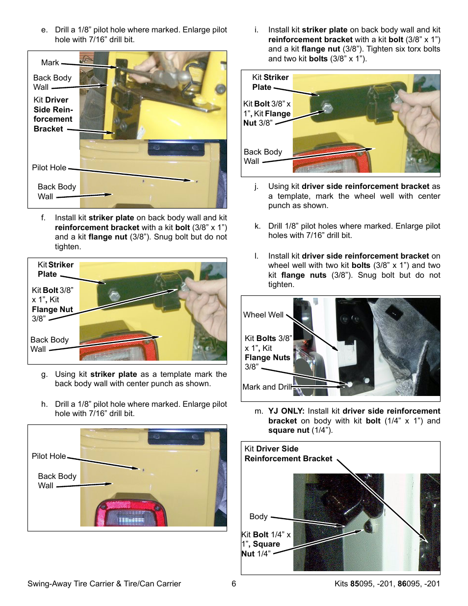 OR-Fab 86201 JEEP TJ SWING AWAY SPARE TIRE CARRIER - NON CANISTER User Manual | Page 6 / 12