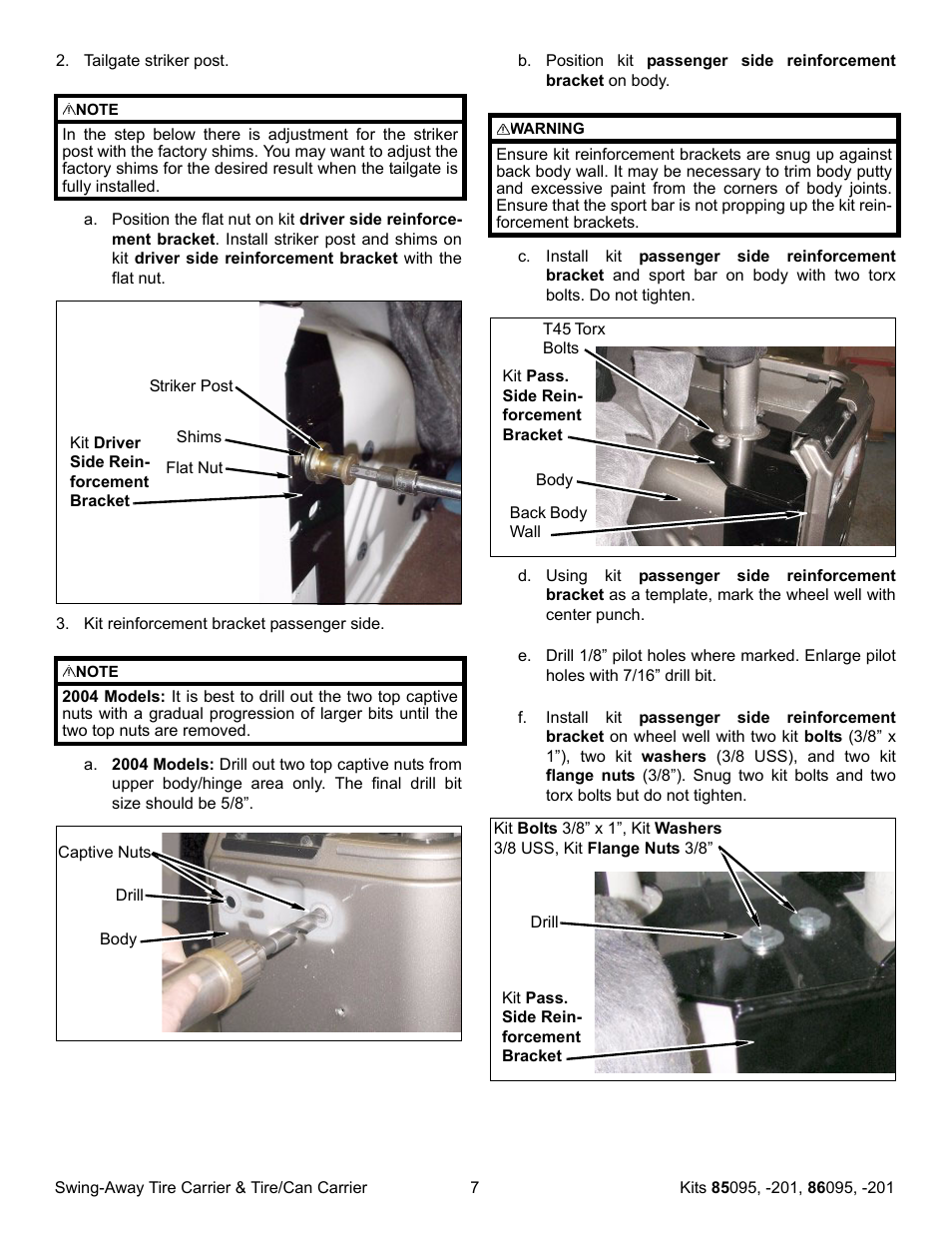 OR-Fab 86201 JEEP TJ SWING AWAY SPARE TIRE CARRIER - NON CANISTER User Manual | Page 7 / 12