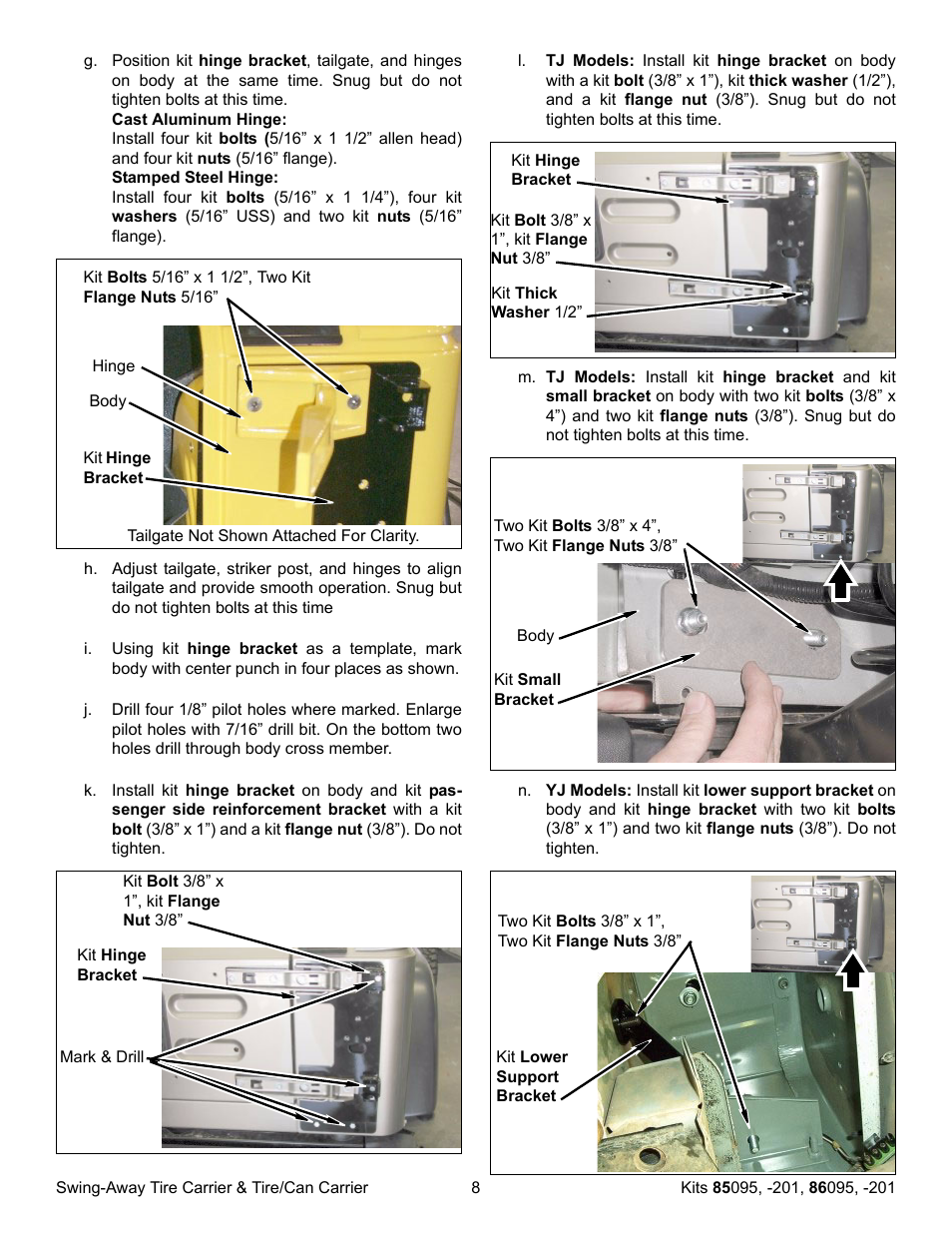 OR-Fab 86201 JEEP TJ SWING AWAY SPARE TIRE CARRIER - NON CANISTER User Manual | Page 8 / 12