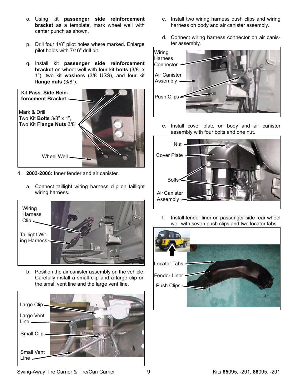 OR-Fab 86201 JEEP TJ SWING AWAY SPARE TIRE CARRIER - NON CANISTER User Manual | Page 9 / 12