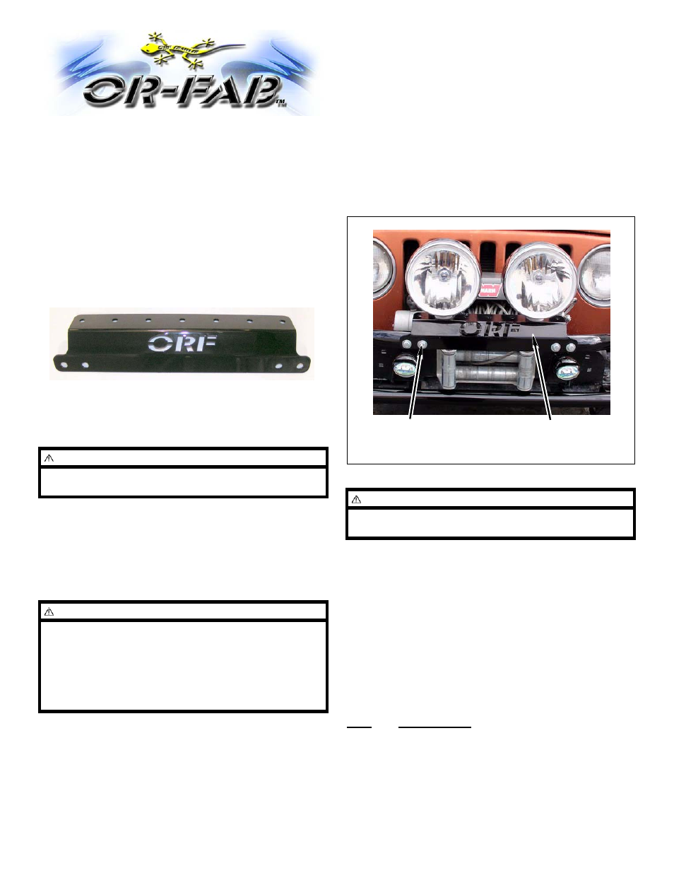 OR-Fab 87011 MULTI LIGHT MOUNT KIT ALL ORF BUMPERS User Manual | 1 page