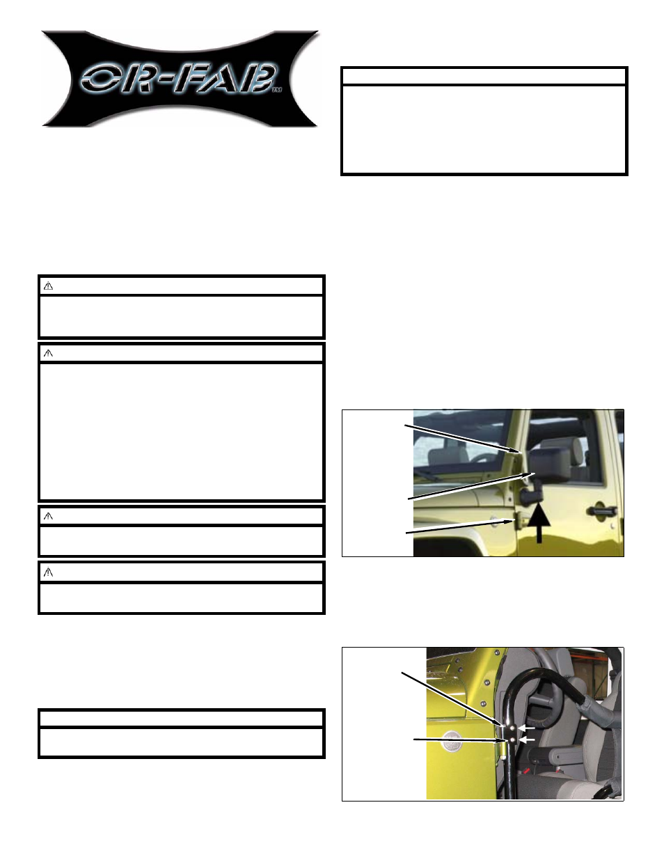 OR-Fab 87025 ROCK DOOR MIRROR RELOCATION BRACKETS User Manual | 2 pages