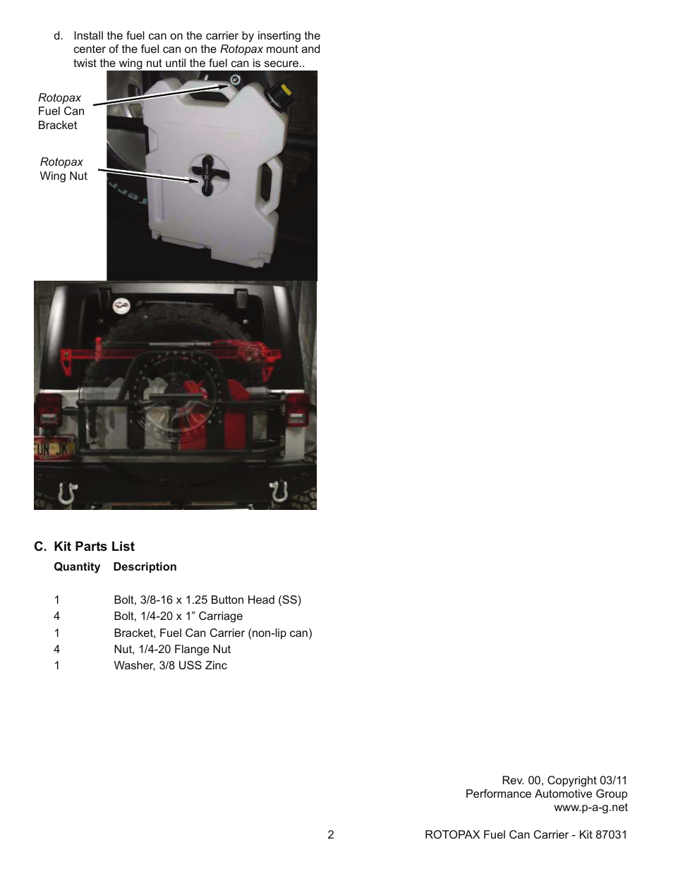 OR-Fab 87031 ROTOPAX FUEL CAN CARRIER ADAPTER BRACKET KIT User Manual | Page 2 / 2