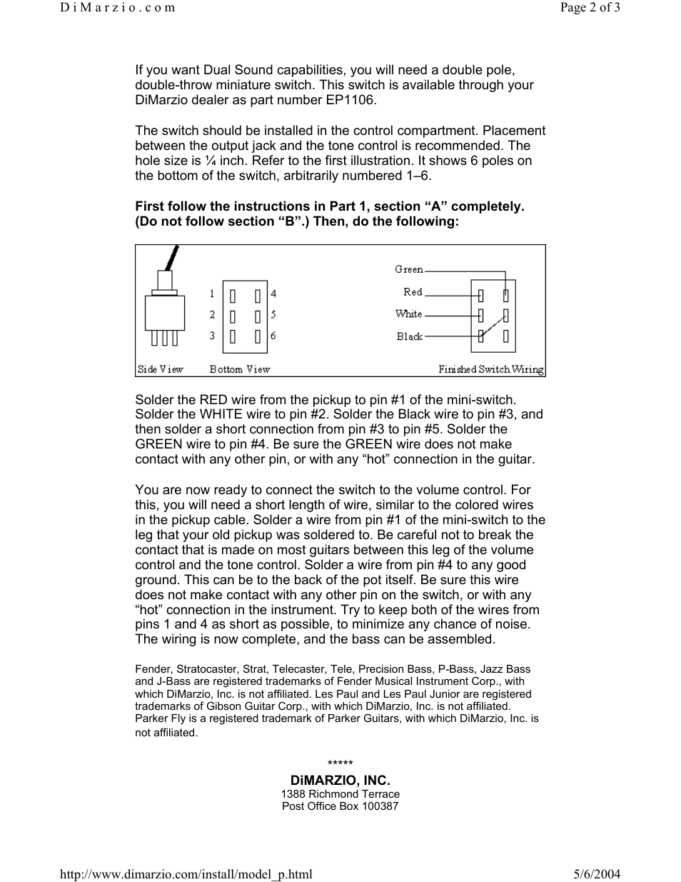 DiMarzio Will Power Middle User Manual | Page 2 / 3