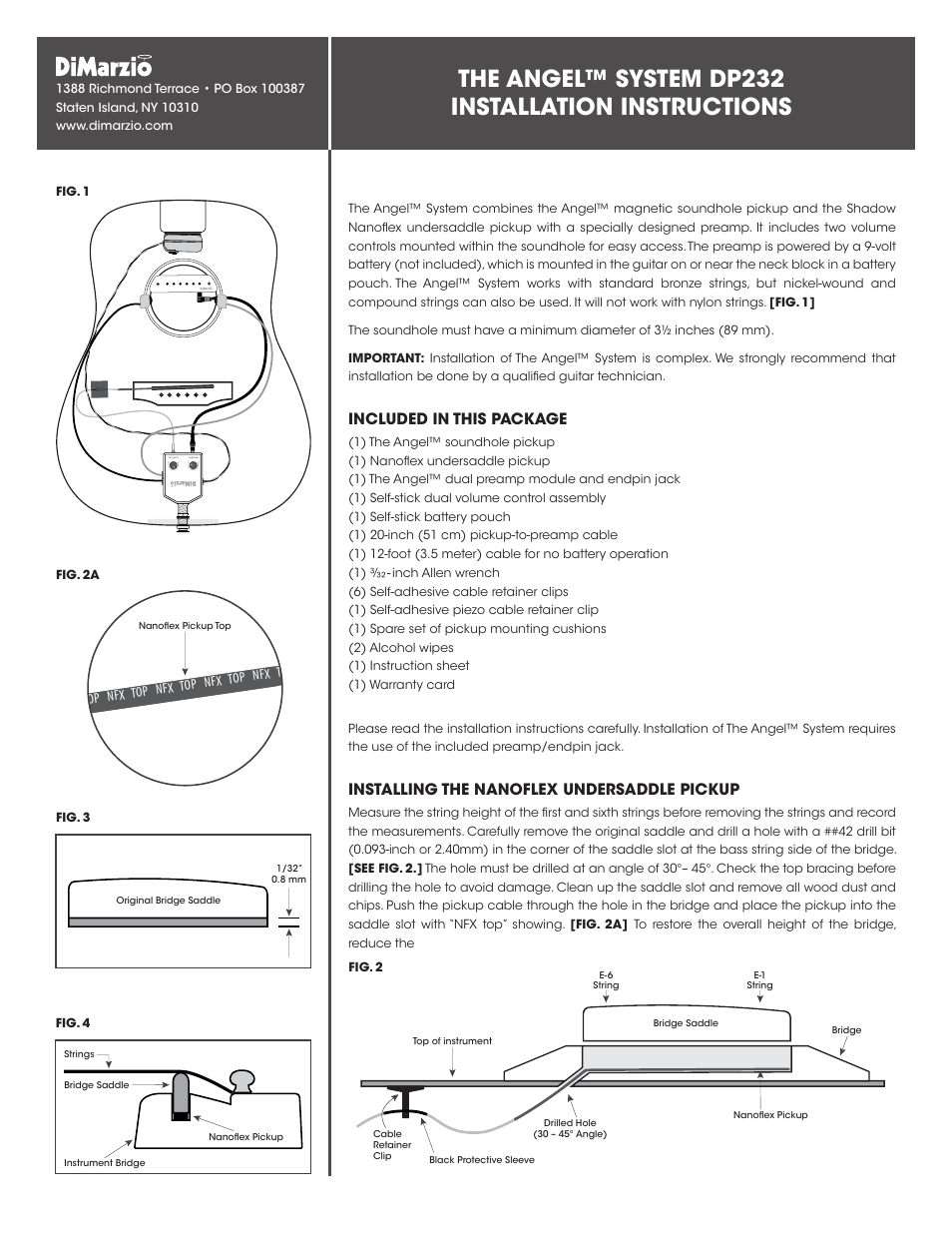 DiMarzio The Angel System User Manual | 4 pages