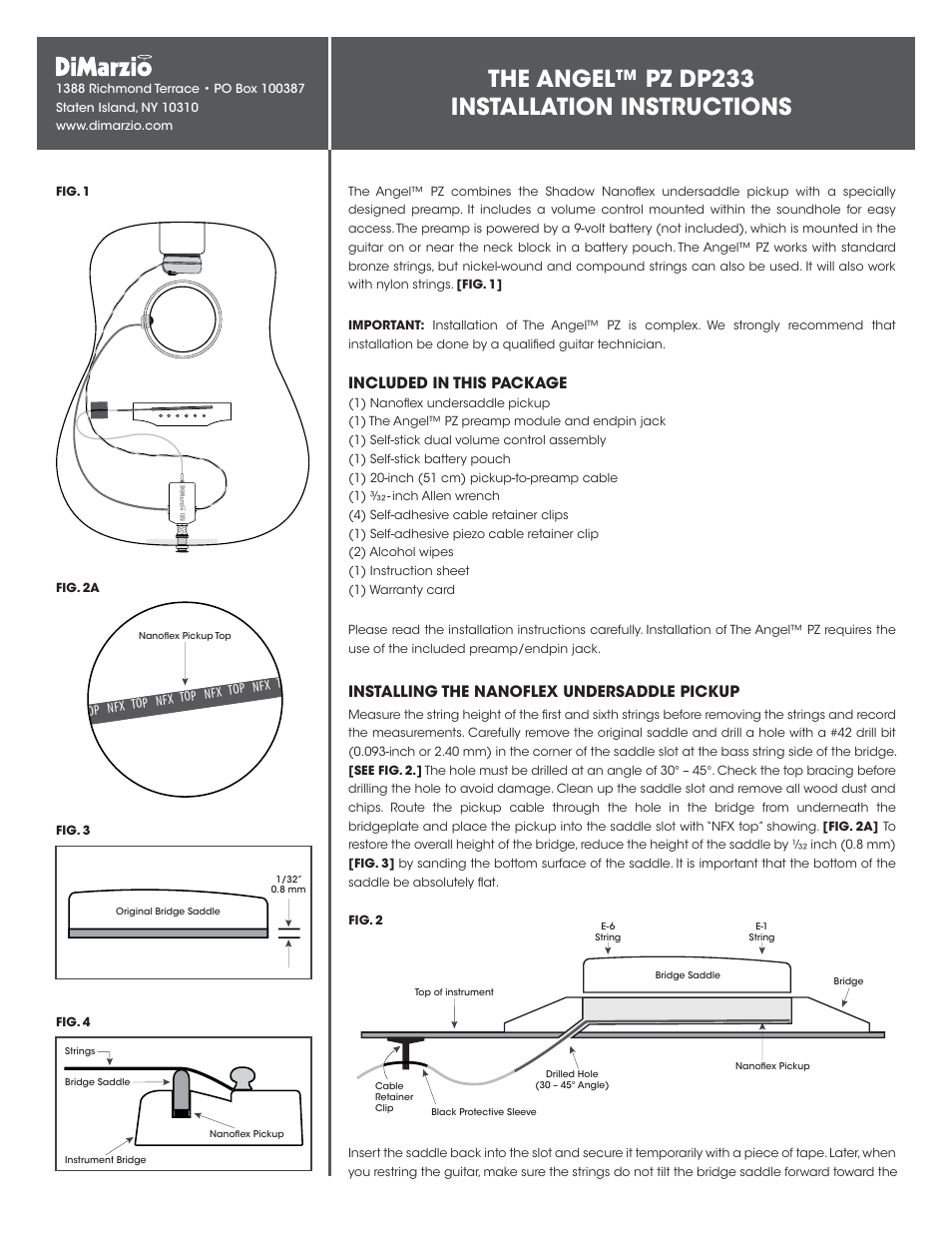 DiMarzio The Angel PZ User Manual | 3 pages