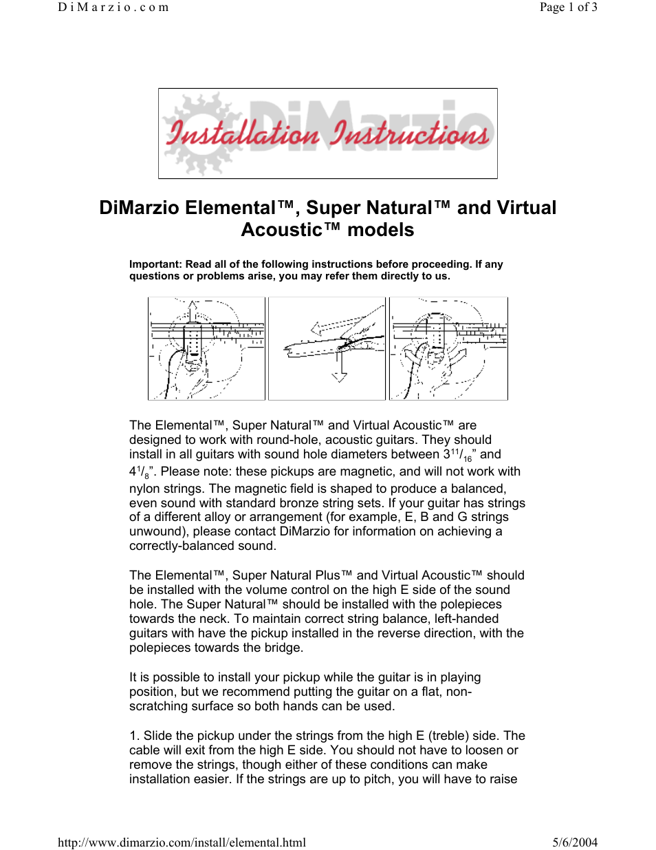 DiMarzio Elemental User Manual | 3 pages