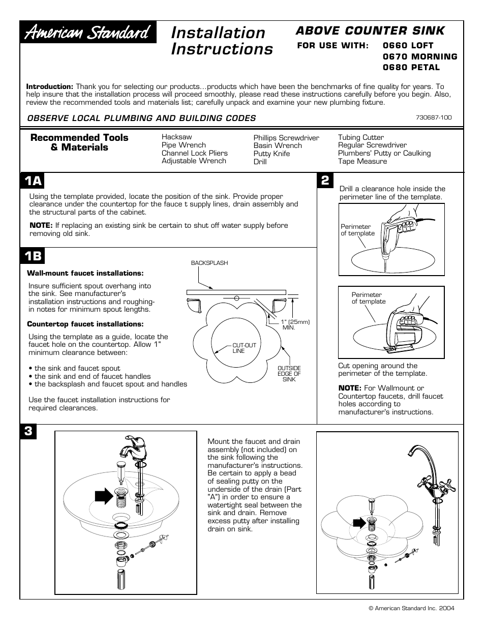 American Standard 0680 PETAL User Manual | 2 pages