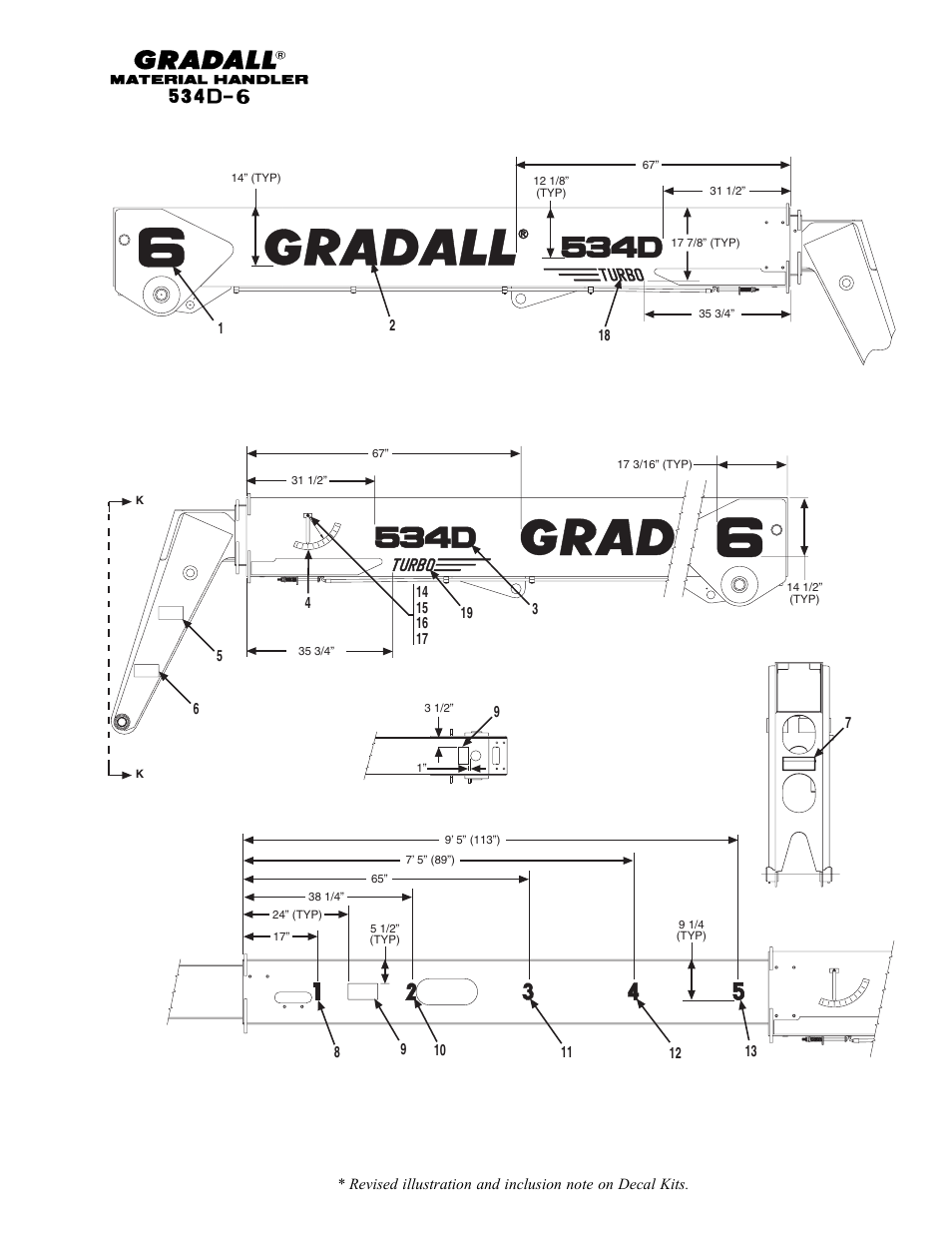 Miscellaneous boom decals (534d-6 turbo) | Gradall 534D-6T Parts Manual User Manual | Page 185 / 258