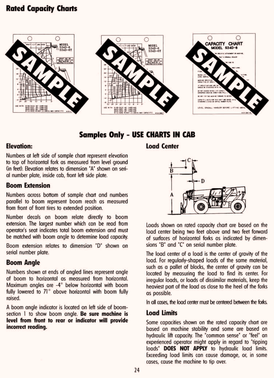 Rated capacity charts | Gradall 534D-6T Service Manual User Manual | Page 30 / 288