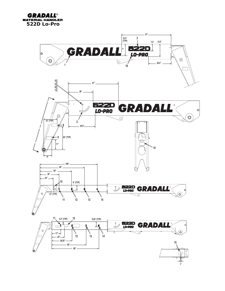 Miscellaneous boom decals | Gradall 524D LoPro User Manual | Page 129 / 166