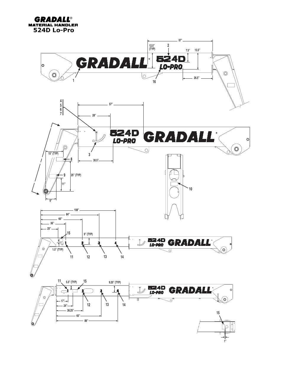 Miscellaneous boom decals | Gradall 524D LoPro User Manual | Page 131 / 166