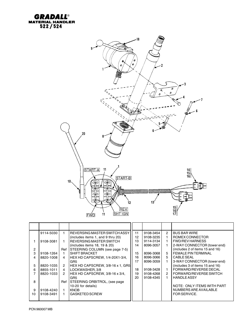 Controls steering column | Gradall 524 Parts Manual User Manual | Page 105 / 312