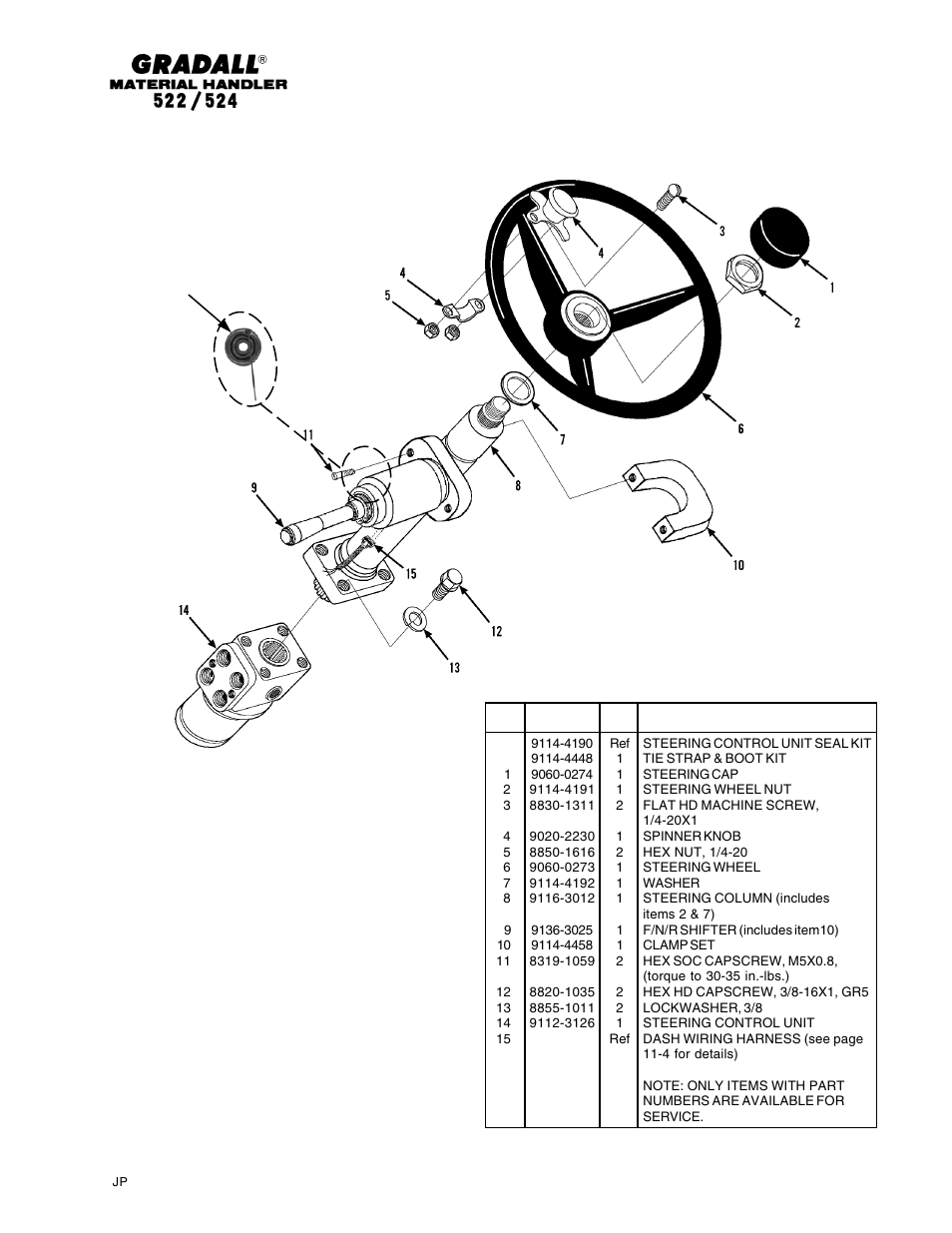 Tie strap & boot kit, Controls steering column & attaching parts | Gradall 524 Parts Manual User Manual | Page 107 / 312