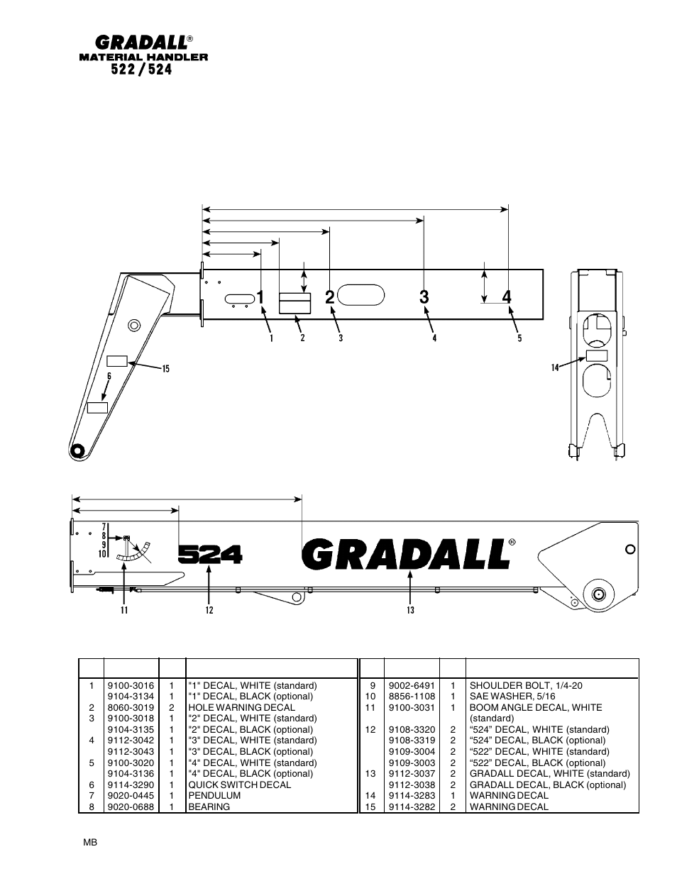 Miscellaneous boom decals | Gradall 524 Parts Manual User Manual | Page 230 / 312