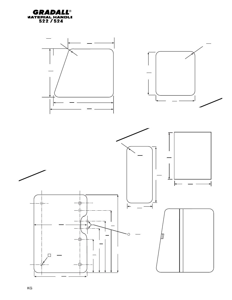 Standard optional, Top window (clear lexan, 1/4" thick), Chassis & attaching parts cab glass | Gradall 524 Parts Manual User Manual | Page 40 / 312