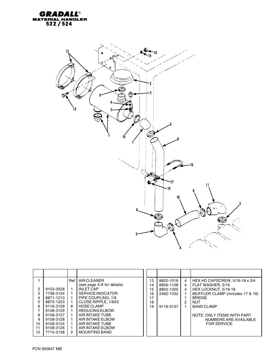 Engine & attaching parts air cleaner piping | Gradall 524 Parts Manual User Manual | Page 78 / 312