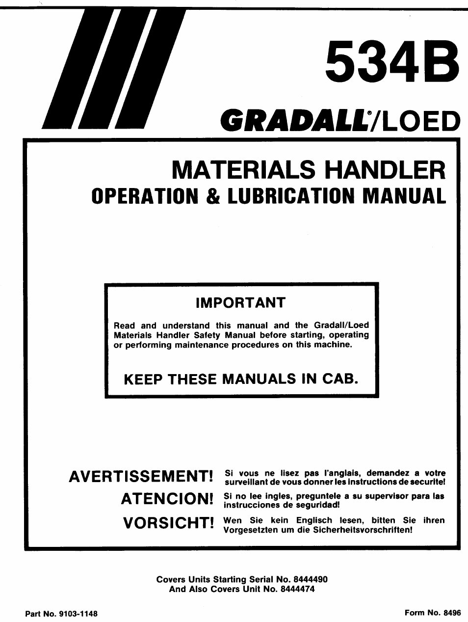 Gradall 534B (9103-1148) Operation Manual User Manual | 24 pages