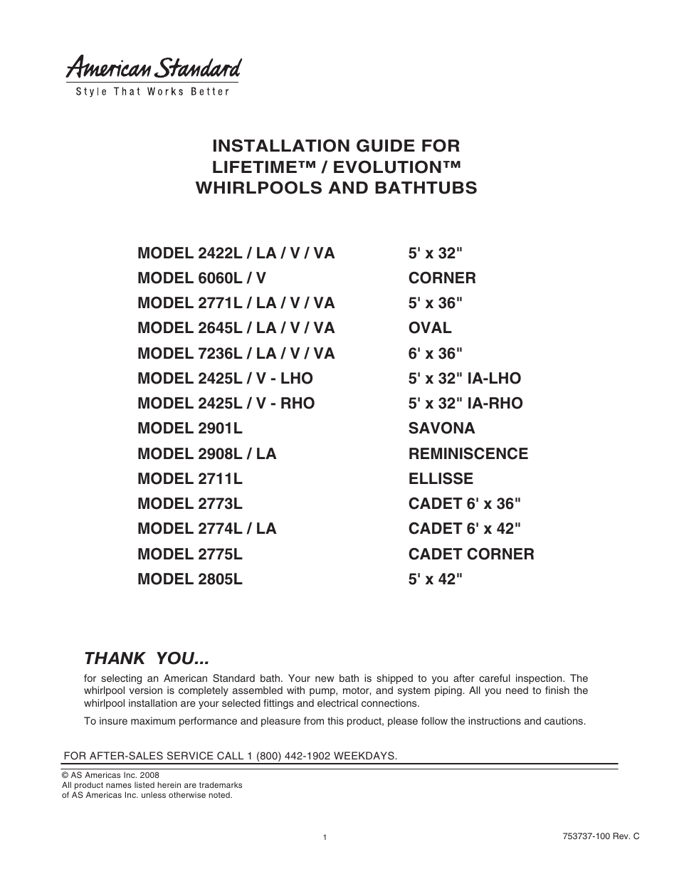 American Standard 2773L User Manual | 14 pages