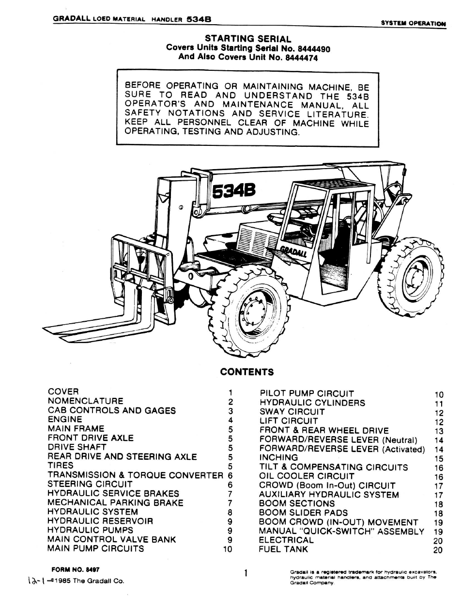8497 system operation manual | Gradall 534B (9020-7317) Service Manual User Manual | Page 57 / 244
