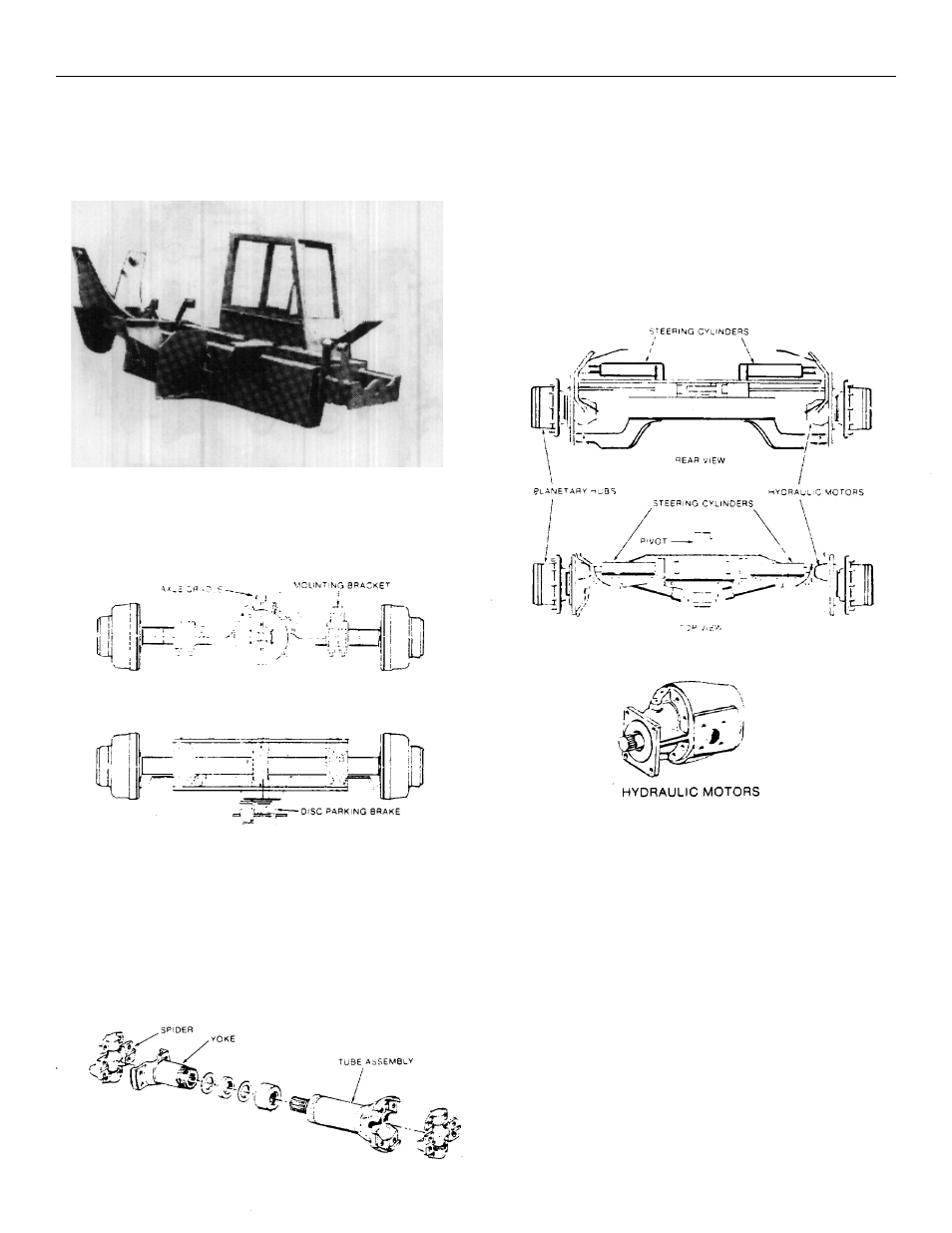 Main frame, Front drive axle, Drive shaft | Rear drive and steering axle, Tires | Gradall 534B (9020-7317) Service Manual User Manual | Page 61 / 244