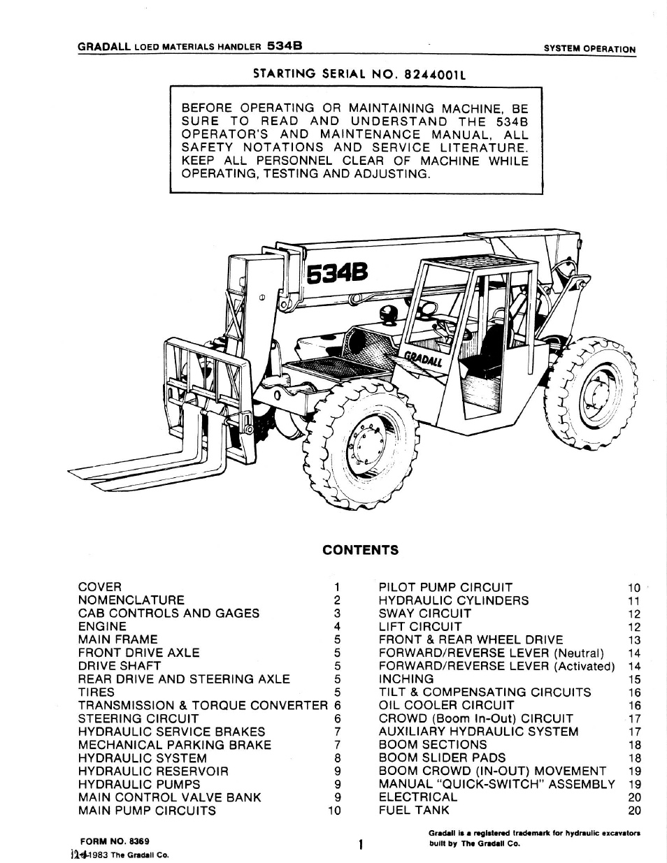 8369 system operation manual, Cover | Gradall 534B (9020-7317) Service Manual User Manual | Page 77 / 244