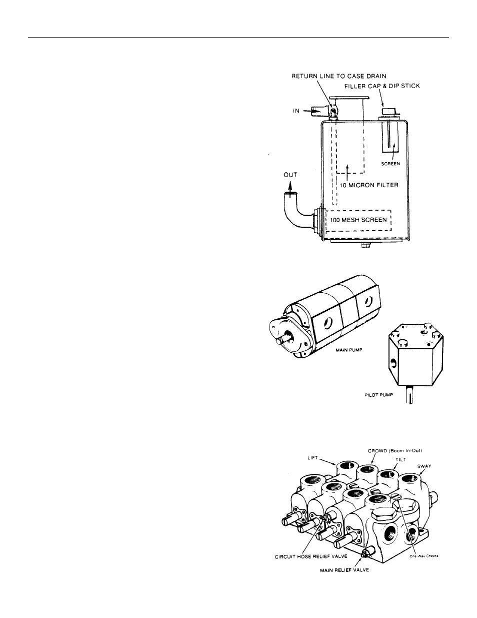 Hydraulic reservoir, Hydraulic pumps, Main control valve bank | Gradall 534B (9020-7317) Service Manual User Manual | Page 85 / 244