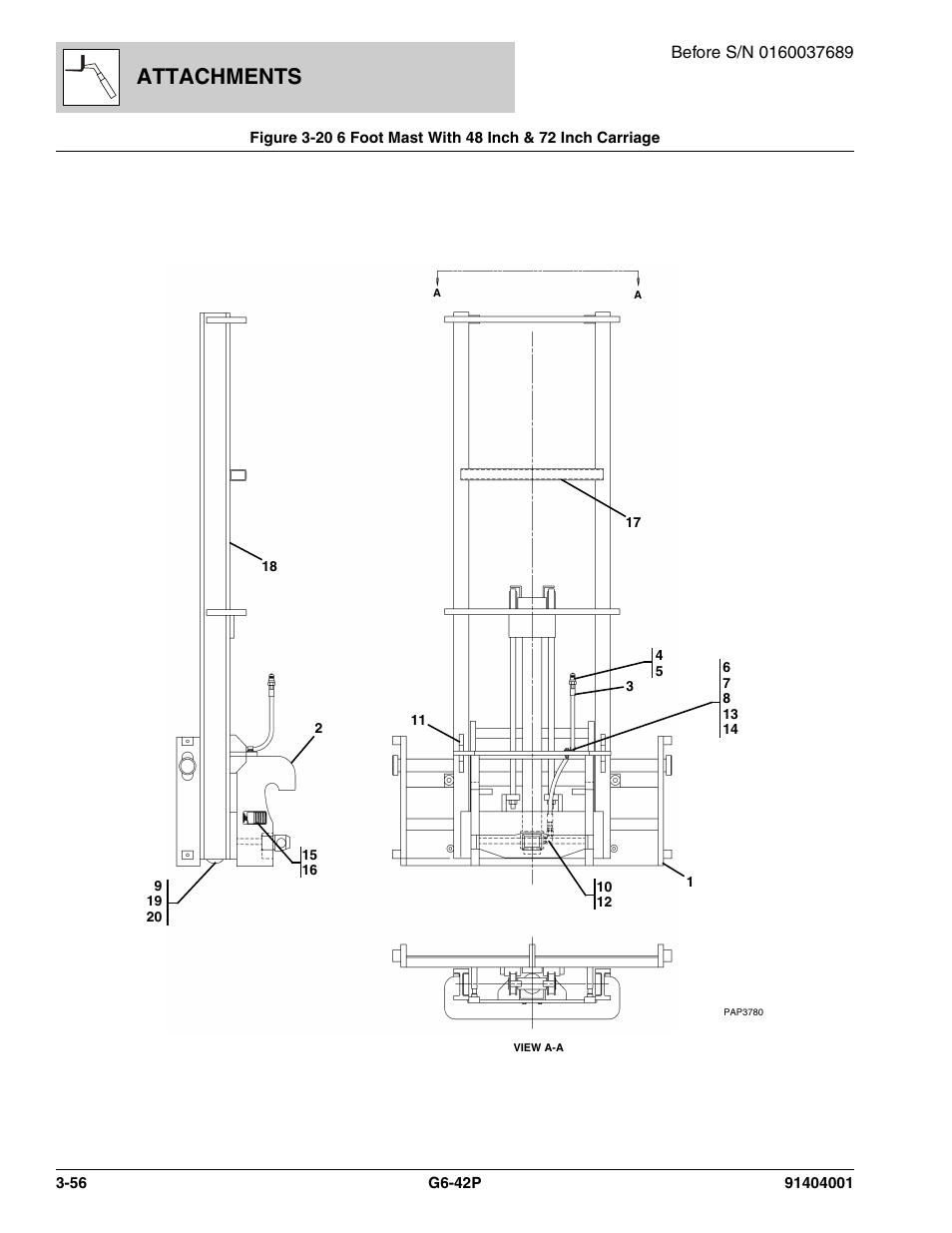 6 foot mast with 48 inch & 72 inch carriage -56, Attachments | JLG G6-42P Parts Manual User Manual | Page 104 / 556