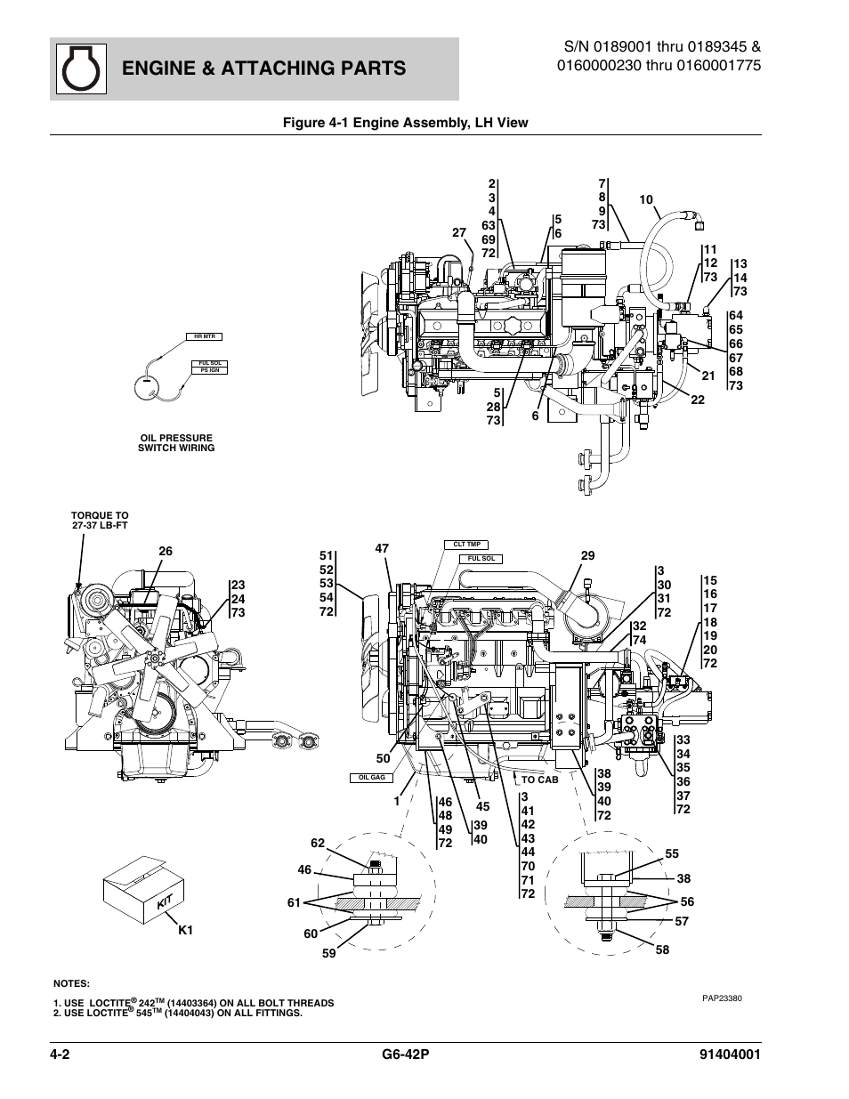 Figure 4-1 engine assembly, lh view, Engine assembly, lh view -2, Engine & attaching parts | JLG G6-42P Parts Manual User Manual | Page 118 / 556