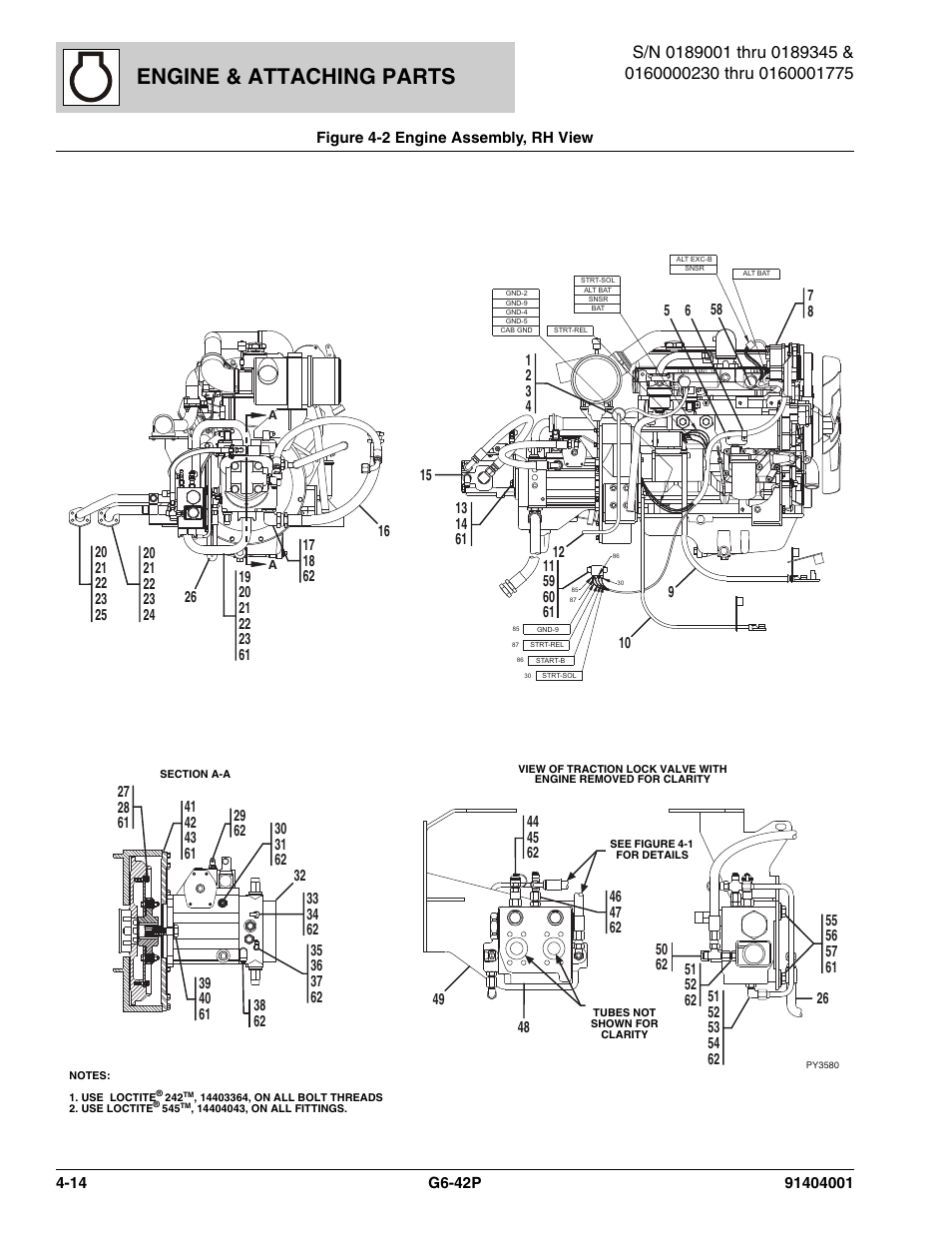 Figure 4-2 engine assembly, rh view, Engine assembly, rh view -14, S on figure 4-2) | Items on figure 4-2), Engine & attaching parts | JLG G6-42P Parts Manual User Manual | Page 130 / 556