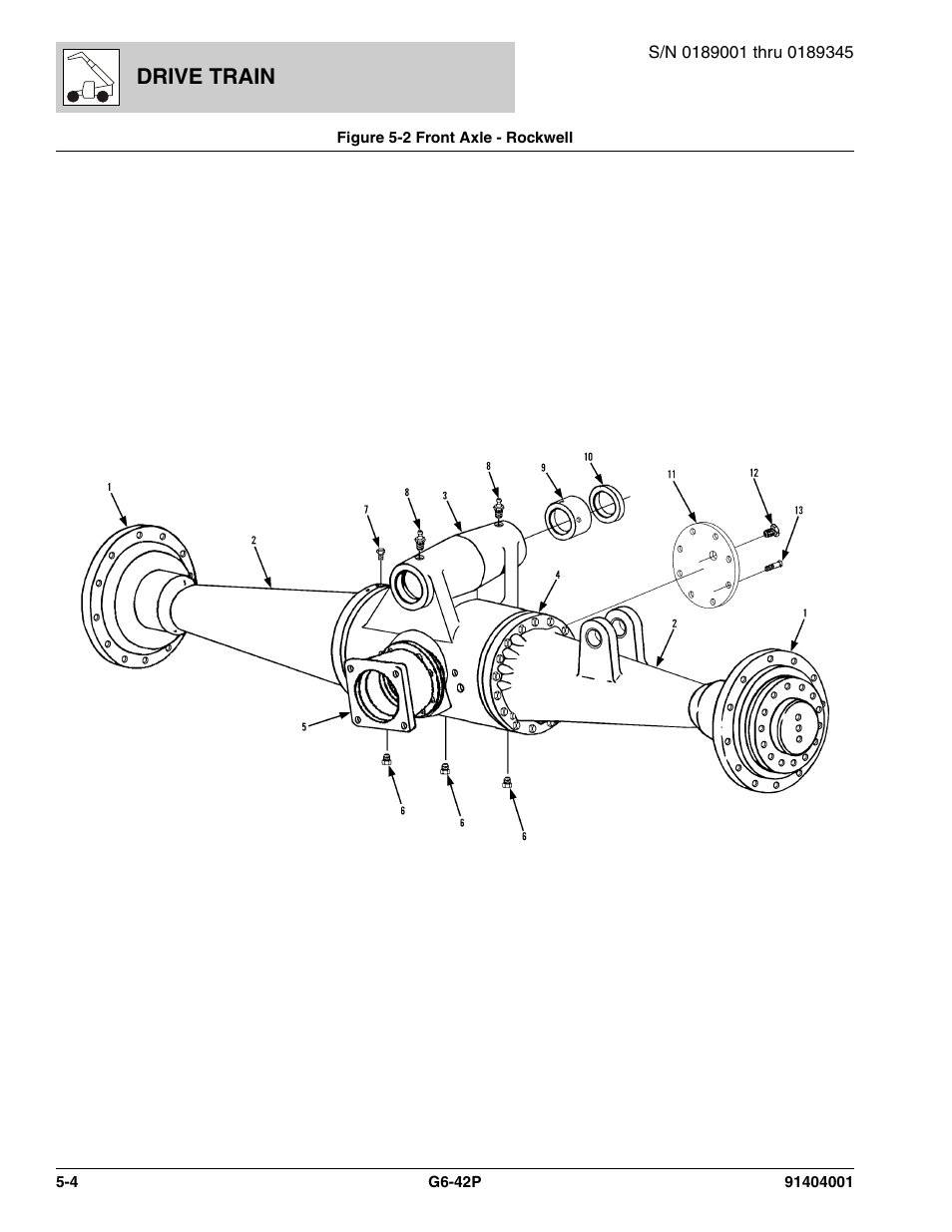 Figure 5-2 front axle - rockwell, Front axle - rockwell -4, Drive train | JLG G6-42P Parts Manual User Manual | Page 176 / 556