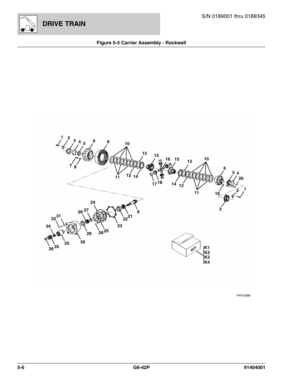 Figure 5-3 carrier assembly - rockwell, Carrier assembly - rockwell -6, Carrier assy, (see figure 5-3 for details) | Drive train | JLG G6-42P Parts Manual User Manual | Page 178 / 556